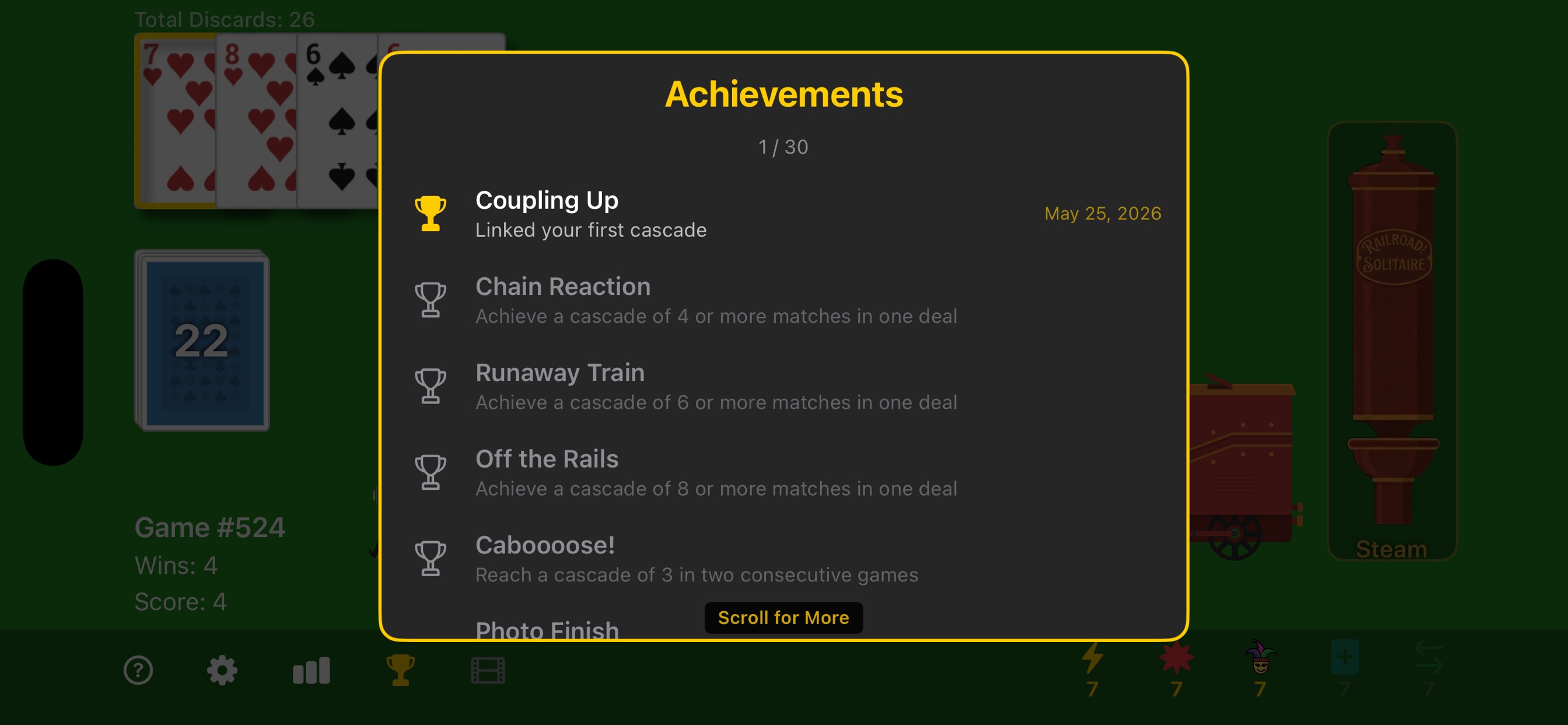 Railroad! Solitaire — achievements