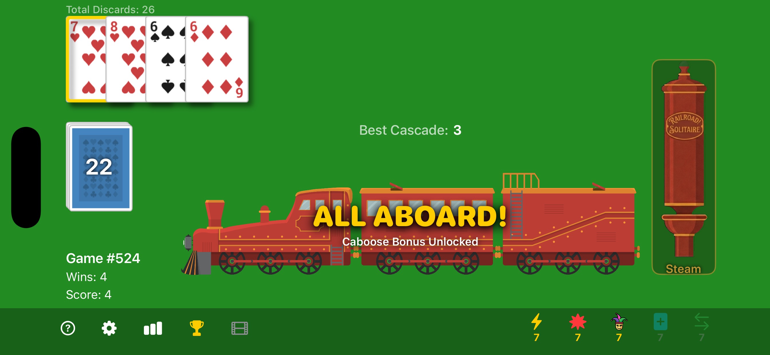 Railroad! Solitaire — cascade in action
