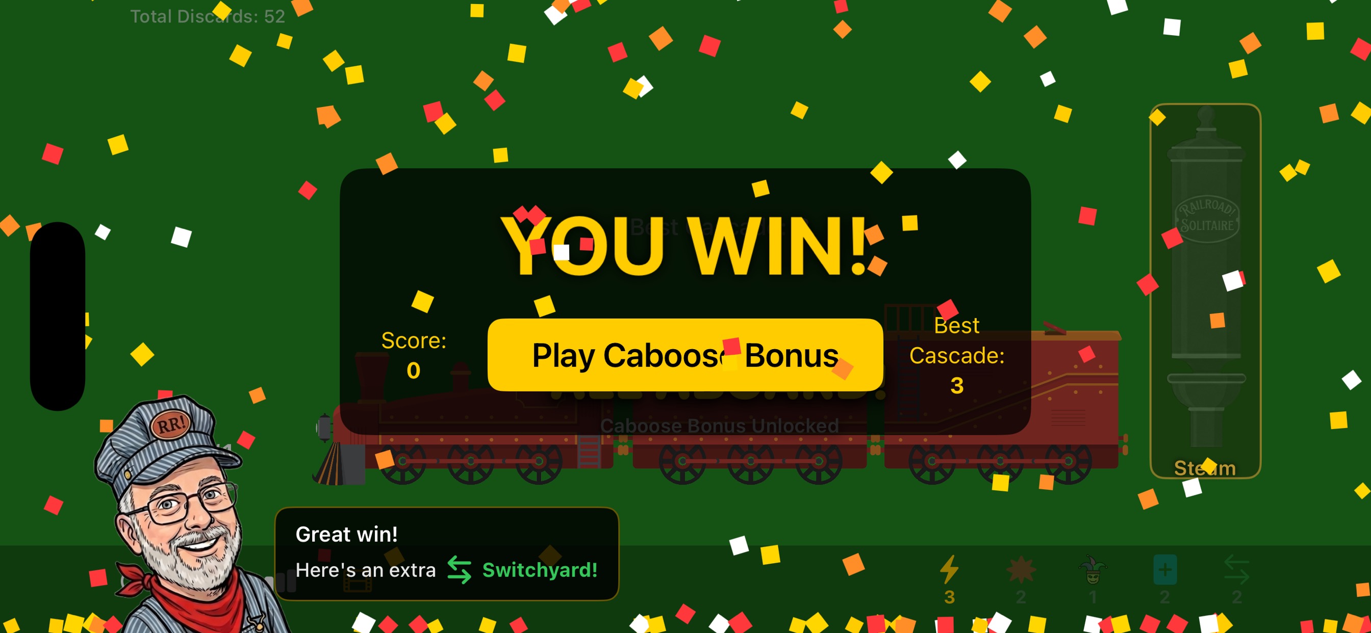 Railroad! Solitaire — win celebration