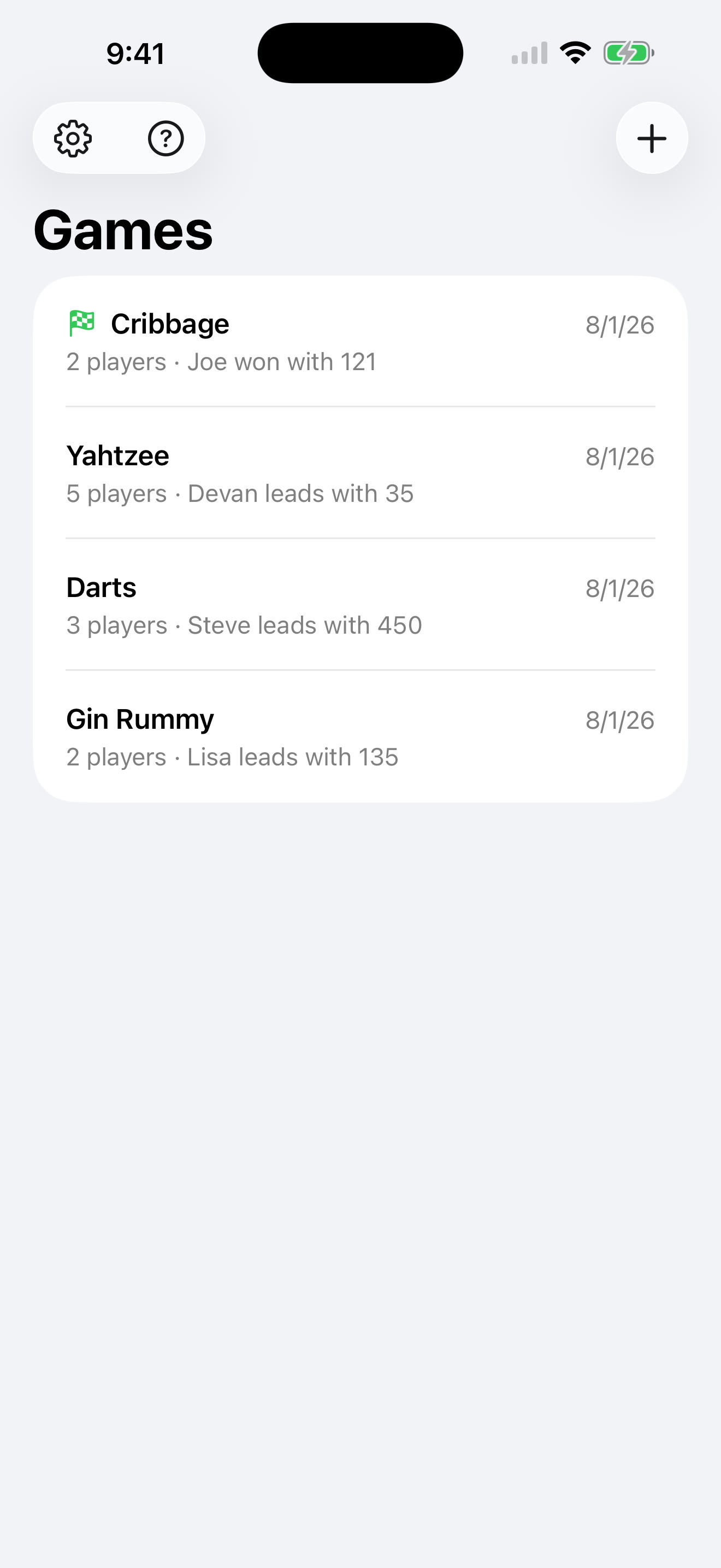 The game list — every game kept, paused or finished